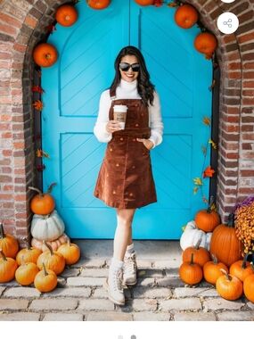 Kiel James Patrick Pumpkin Embroidered Corduroy Jumper Dress, XXL